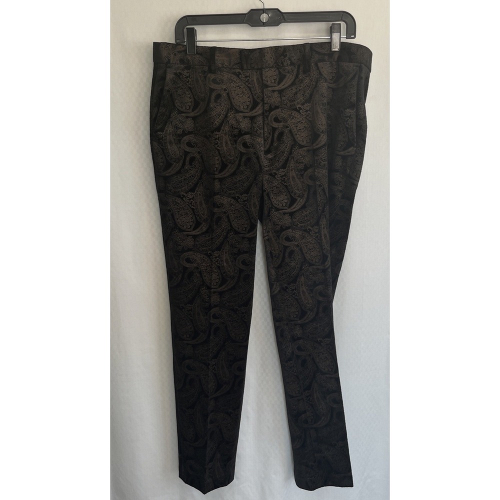 M Topman Black Pants Velvet-like 34x30 Formal Evening Party Trousers Paisley
